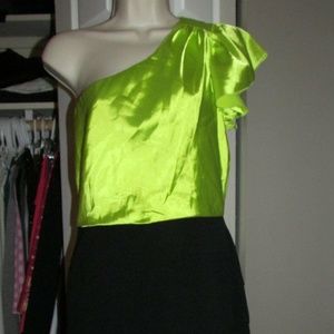LOVE TEASE NEW ONE SHOULDER GREEN BLACK DRESS SZ 7